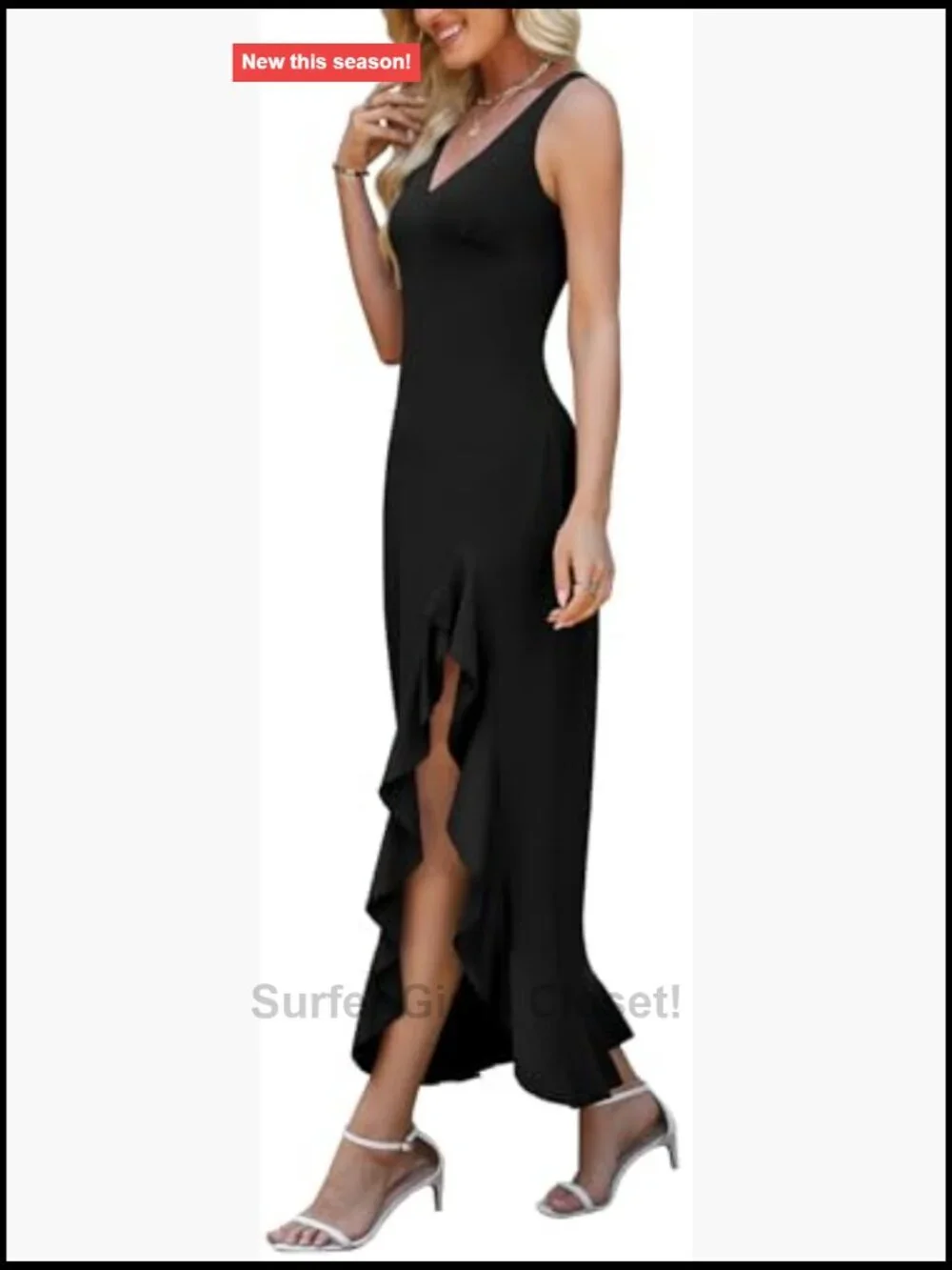 Sleeveless V-Neck Maxi Dress Bodycon High Slit Cocktail Party Long Dress